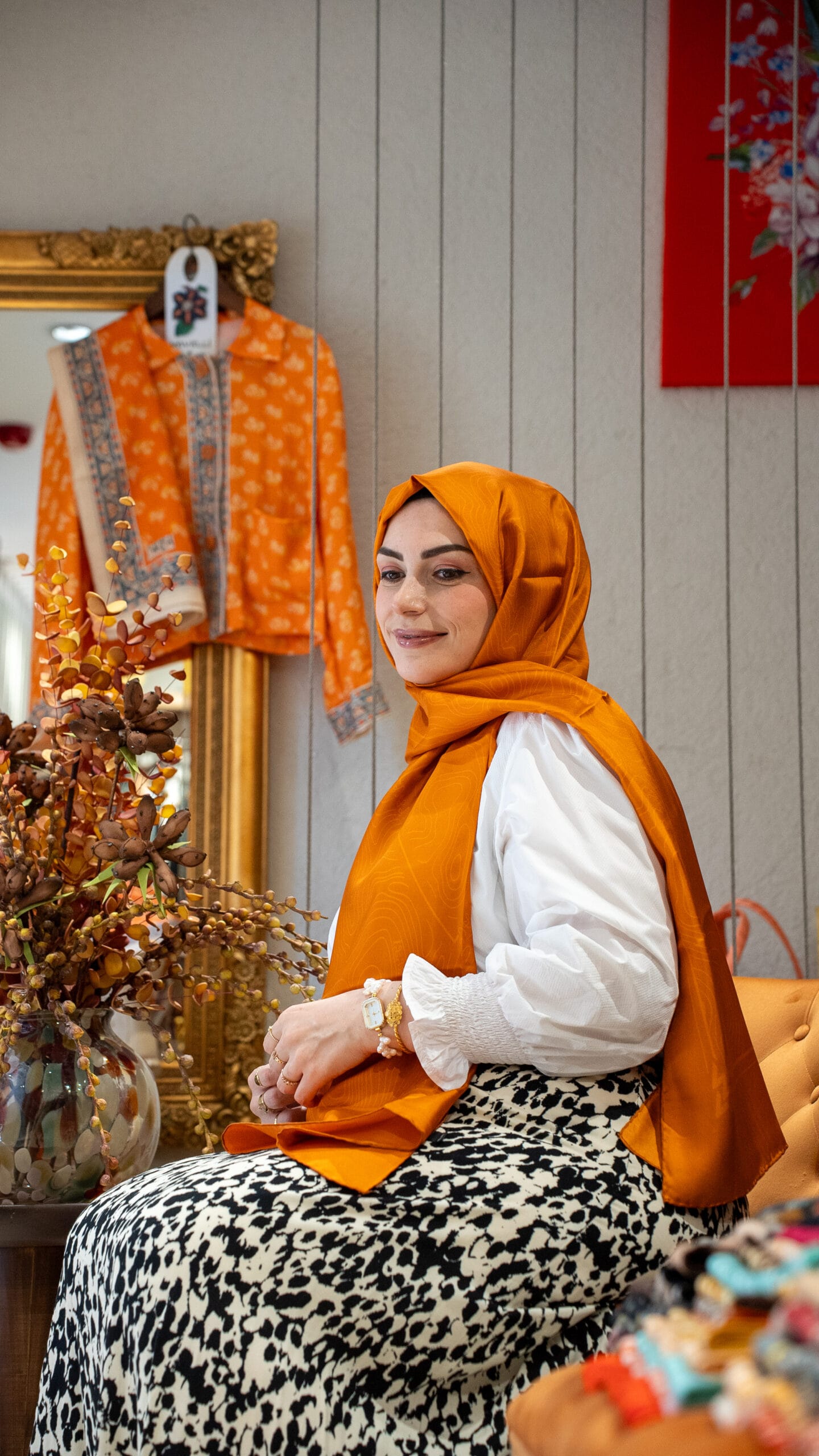 DALGA DESEN TURUNCU TWİLL İPEK ŞAL - Görsel 2