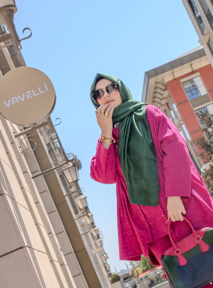 DALGA DESEN YEŞİL TWİLL İPEK ŞAL