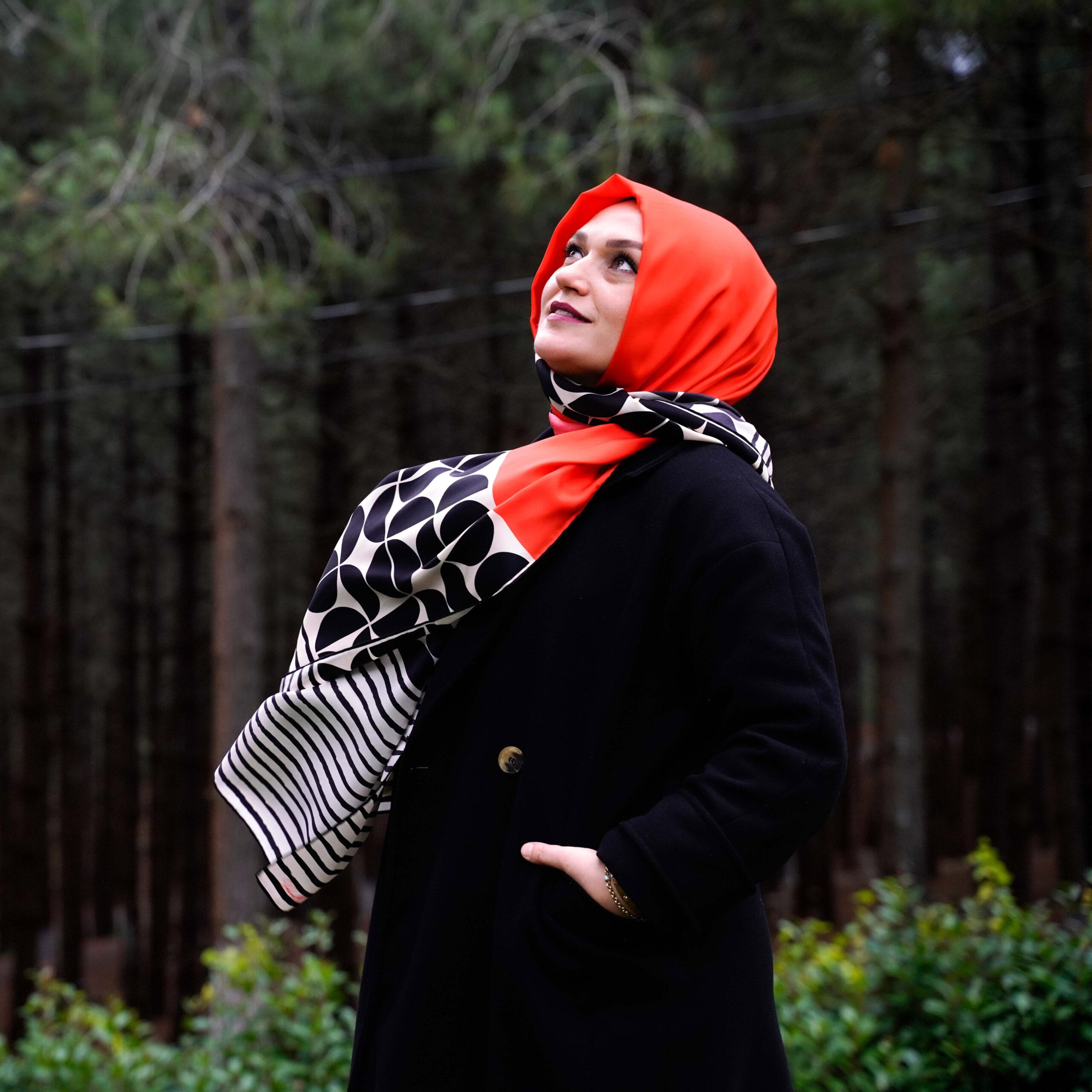ÇİZGİ DESEN TURUNCU TWİLL İPEK ŞAL