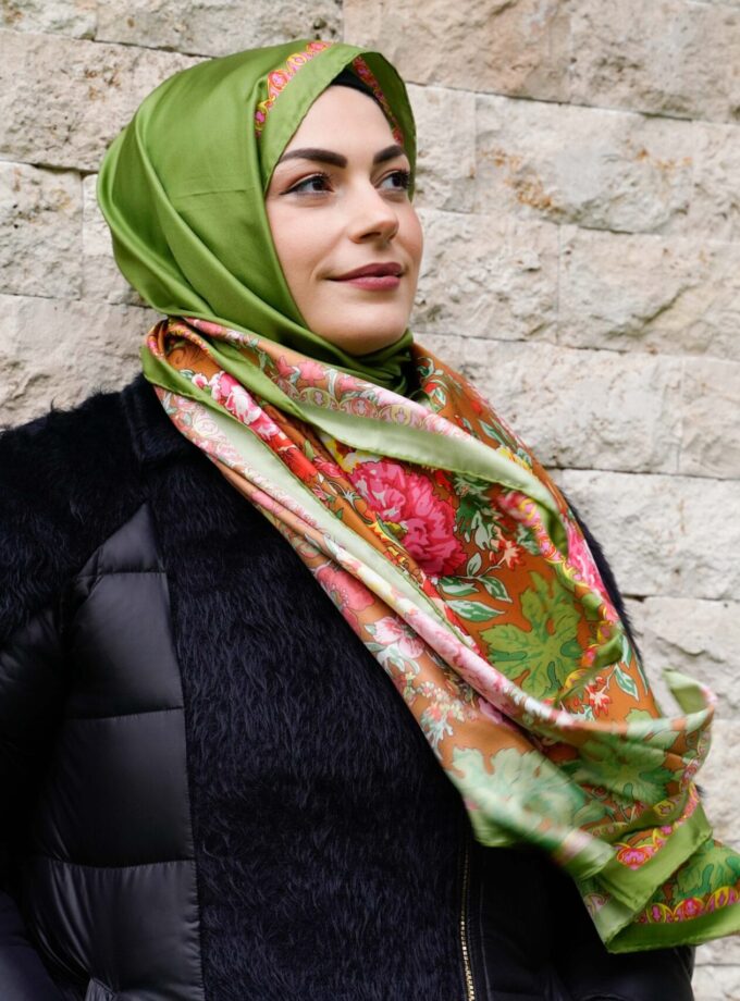 BAHAR DESEN YEŞİL TWİLL İPEK ŞAL