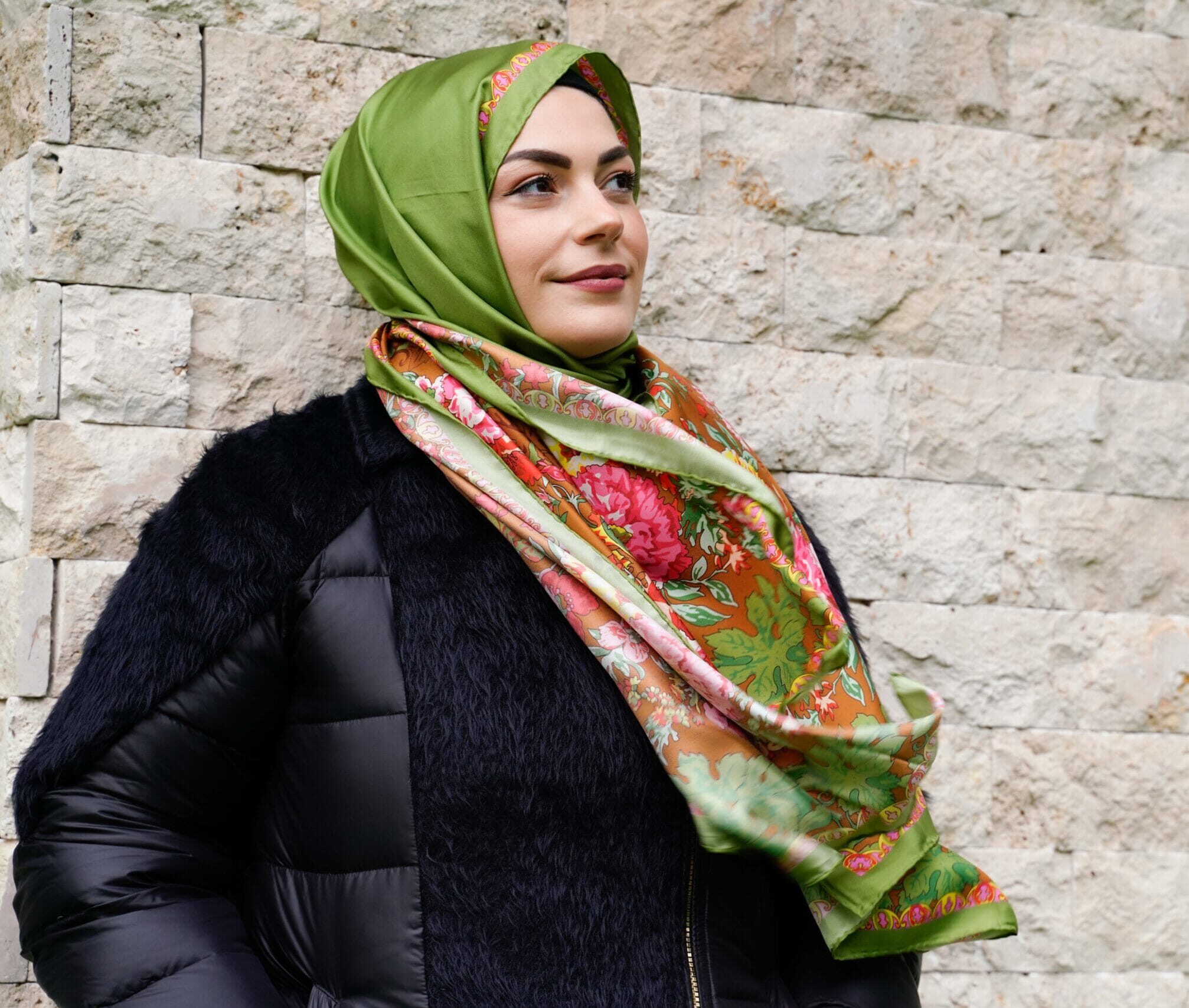 BAHAR DESEN YEŞİL TWİLL İPEK ŞAL