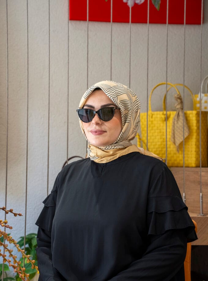 SU YOLU DESEN SARI TWİLL İPEK EŞARP
