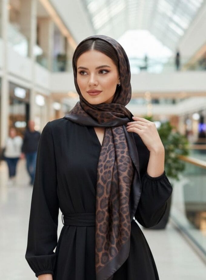 Leopar Desen Twill İpek Şal