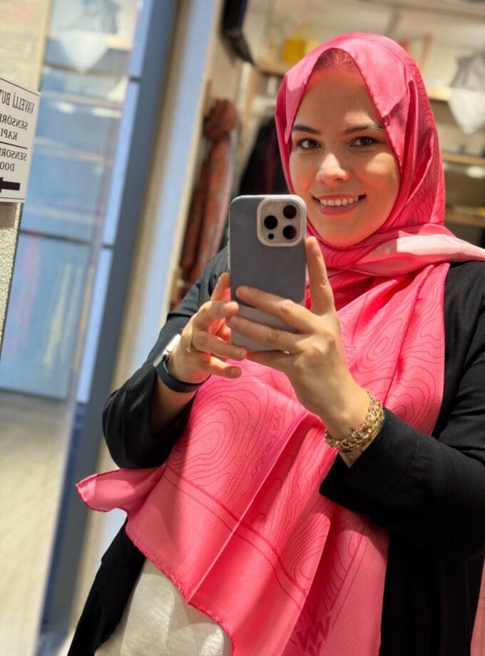 Pembe Dalga Desen Twill İpek Şal