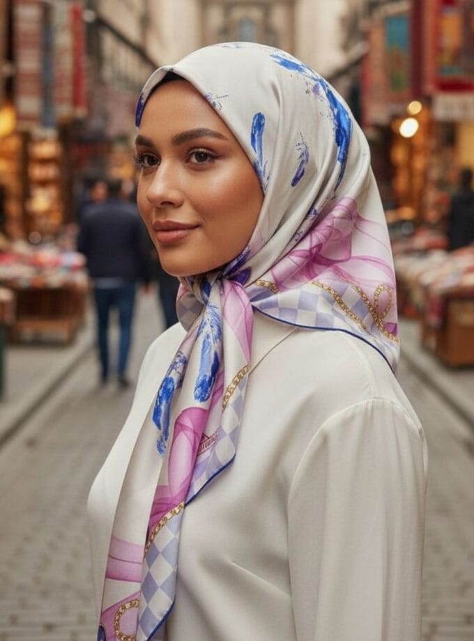 Vavelli desenli Twill ipek eşarp
