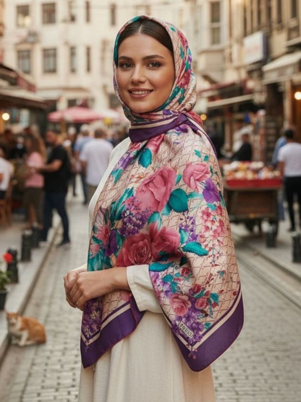 Vavelli desenli Twill ipek eşarp