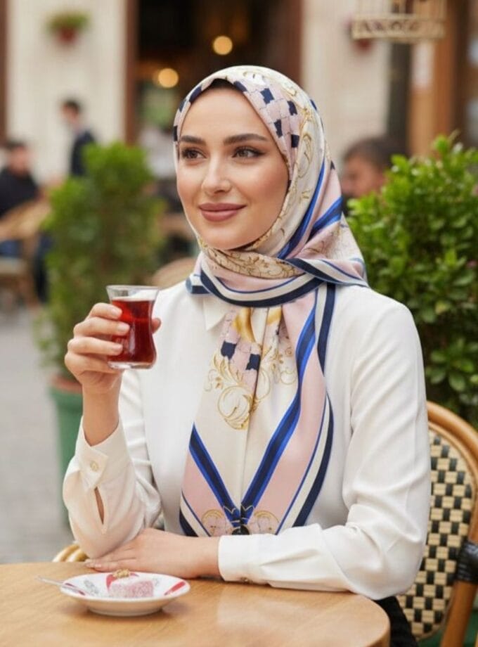 Vavelli desenli Twill ipek eşarp