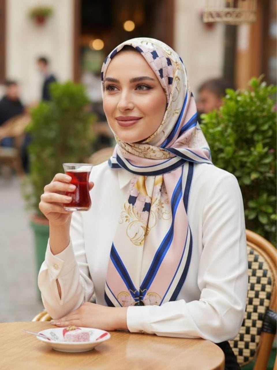 Vavelli desenli Twill ipek eşarp