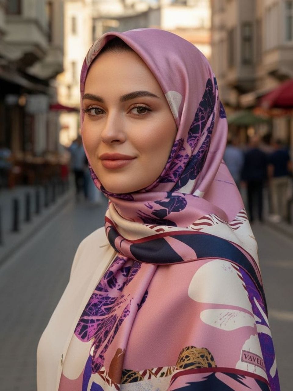 Vavelli desenli Twill ipek eşarp