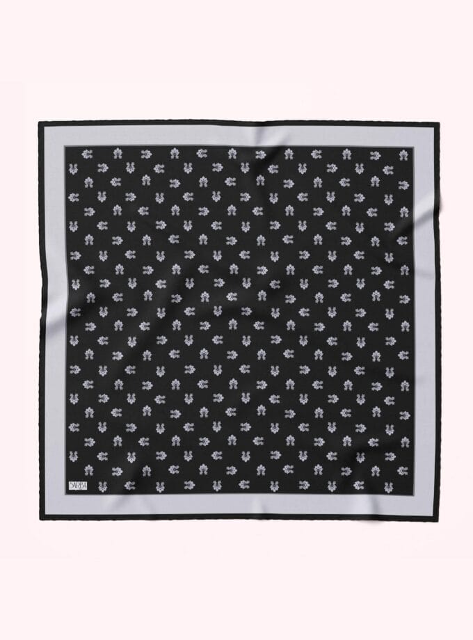 Çay Çiçeği Pamuk-İpek Eşarp (Siyah Beyaz) 100x100
