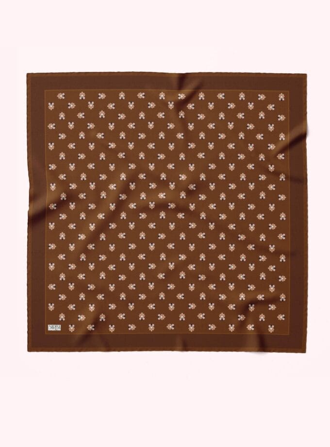 ÇAY ÇİÇEGİ PAMUK-İPEK EŞARP KAHVERENGİ 100x100
