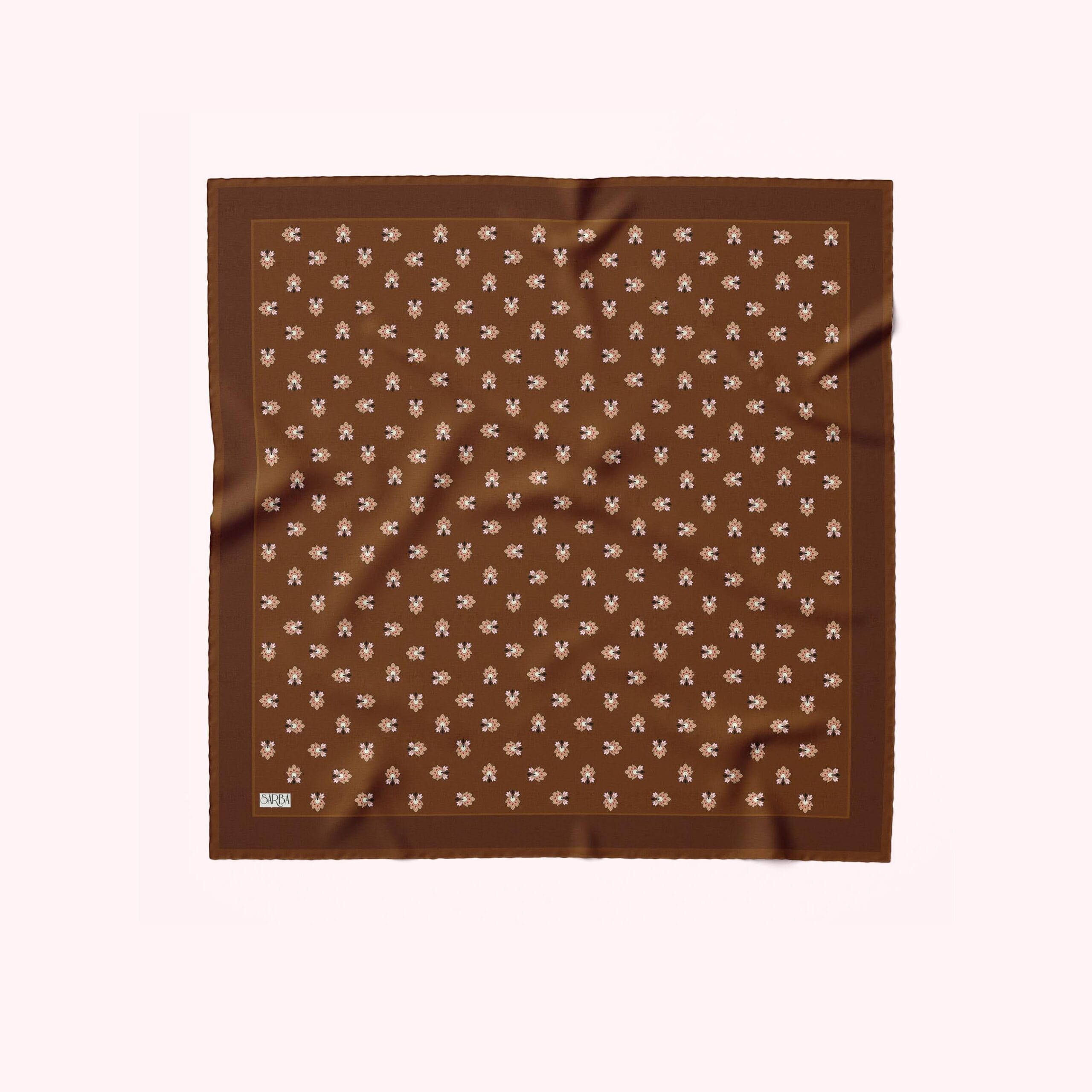 ÇAY ÇİÇEGİ PAMUK-İPEK EŞARP KAHVERENGİ 100x100